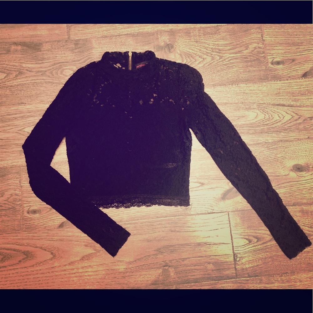 Black lace mid crop top